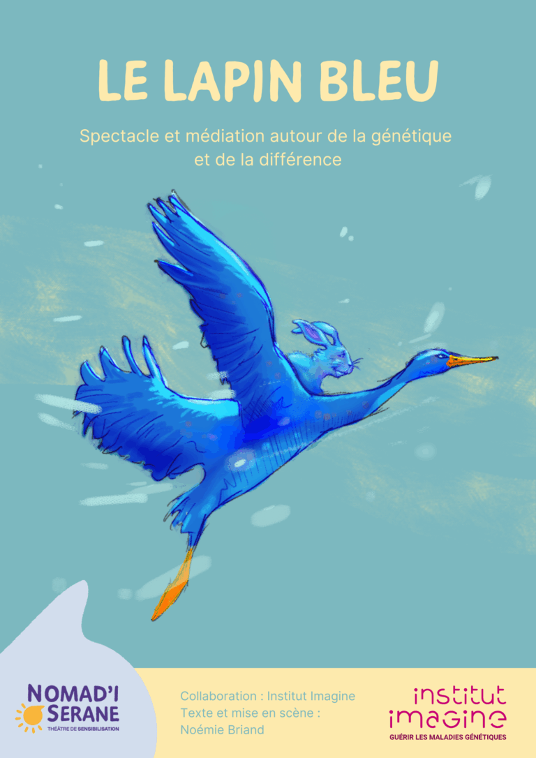 Bluedy, seul lapin bleu de la prairie, souffre de sa différence. Un jour, il rencontre un oiseau, bleu comme lui, qui l’emmène voir le Professeur. Grâce à lui, Bluedy découvre le rôle de l’ADN et comprend alors d’où vient la couleur de son pelage. Un spectacle de conte poétique sur la génétique, la différence et l’acceptation de soi.